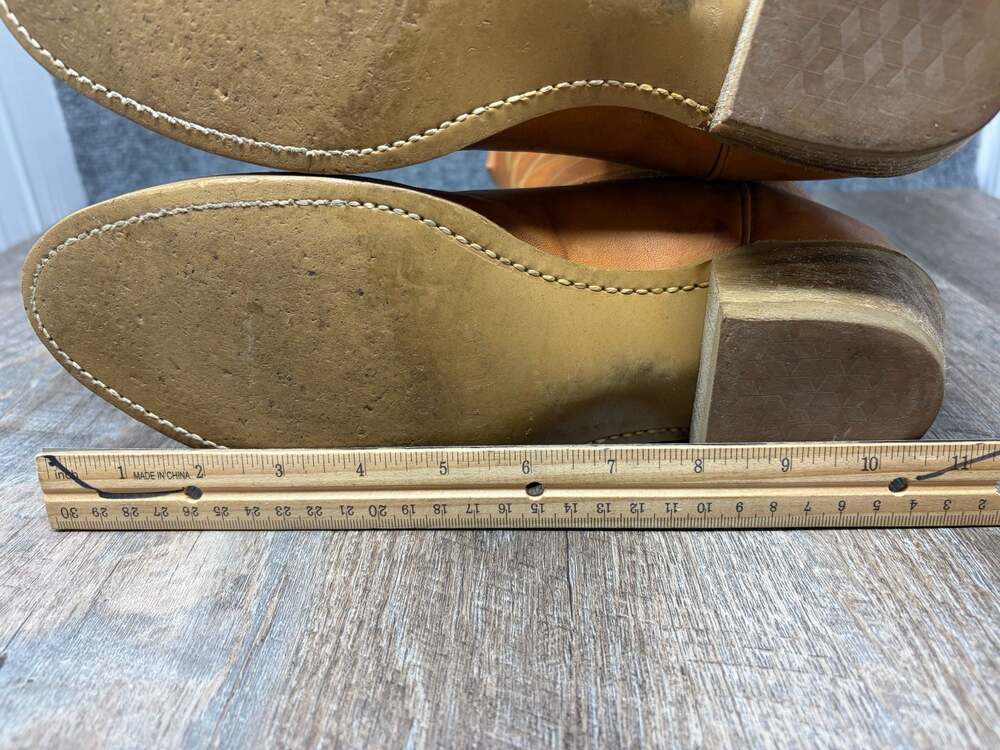 Vintage Acme Cowboy Western Mens 10 D Boots Tan Brown marbled leather USA MADE - Picture 11 of 16